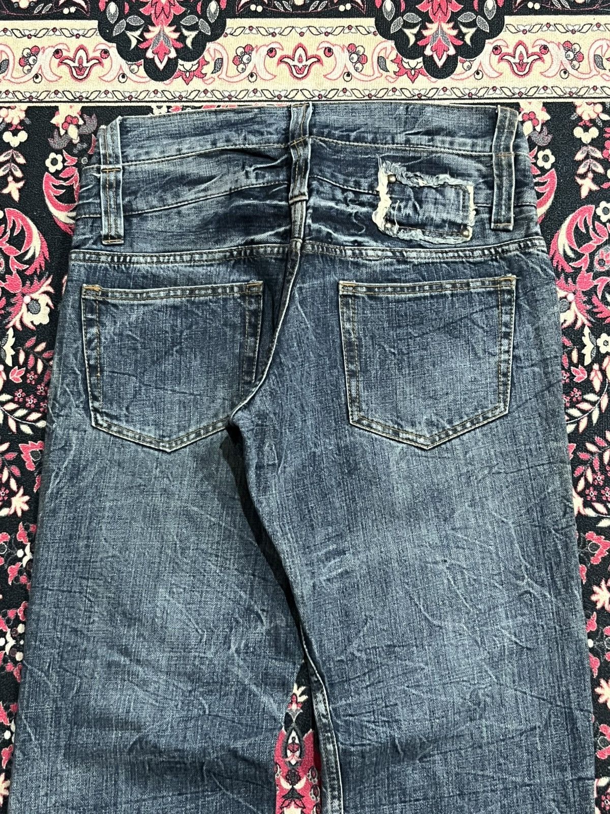 Hysteric Glamour Japanese Brand Daily News Double Waist Distressed Blue Jeans Size US 33 - 6 Thumbnail