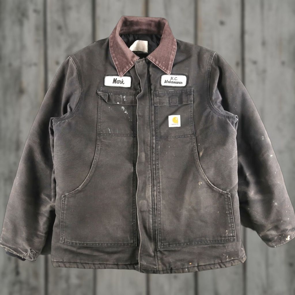 Carhartt VINTAGE Carhartt Jacket L Black Distressed Faded Cotton Canvas Workwear 90s Quilted Lined Mens Size US L / EU 52-54 / 3 - 1 Thumbnail