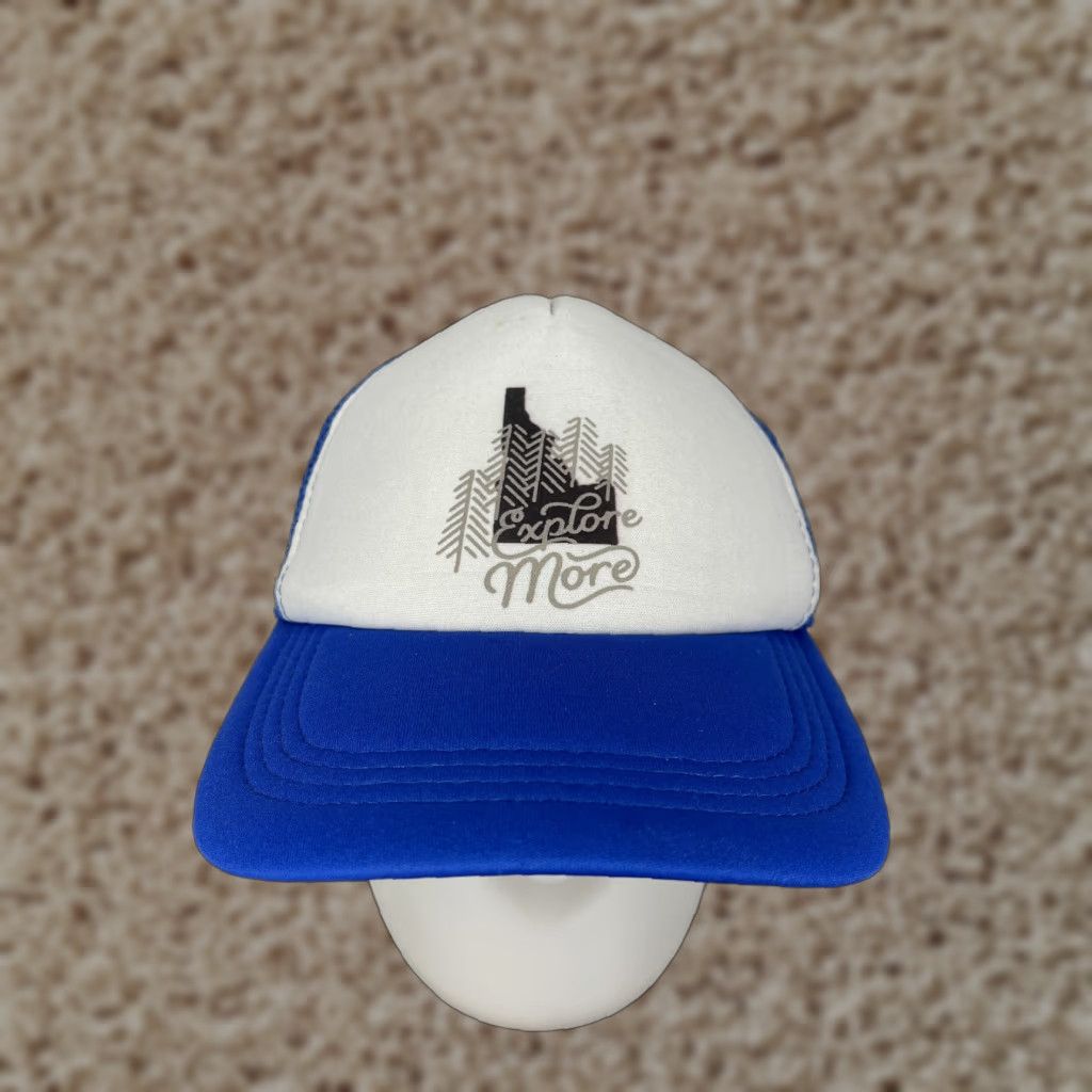 Vintage Snap Back Hat One Size Blue Trucker Polyester Outdoors Adult Size ONE SIZE - 1 Thumbnail
