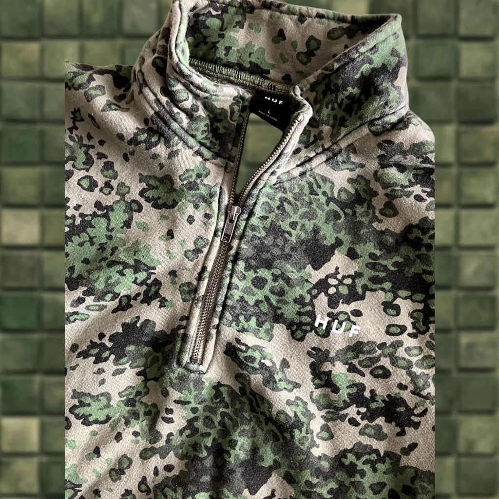 Huf HUF Contra Men's 1/4 Zip Camouflage Sweatshirt Large Pocket Sweater Large Multicolor Camouflage 1/4 Zip Pullover Men Size US L / EU 52-54 / 3 - 1 Thumbnail