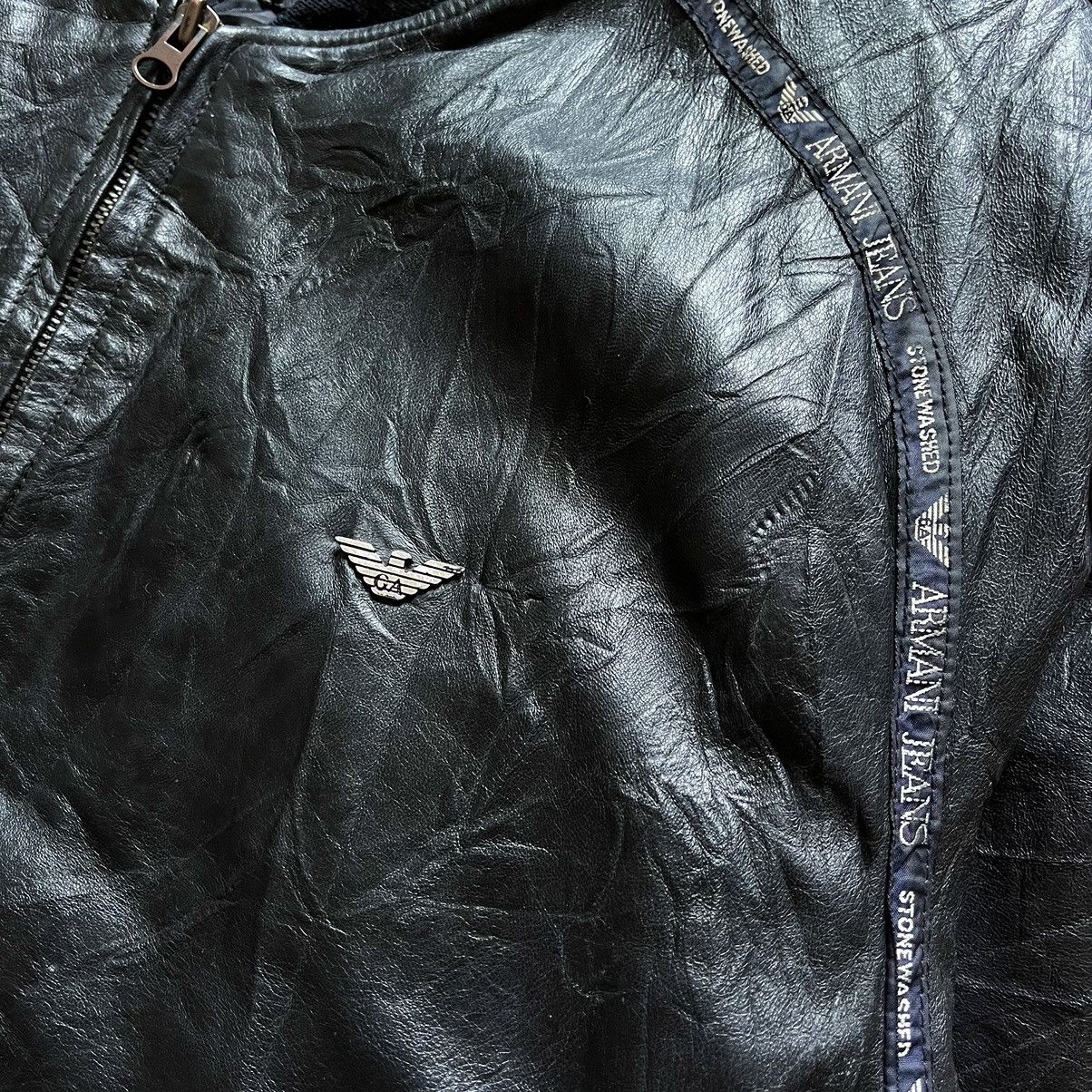 Emporio Armani × Giorgio Armani × Vintage 1990s Armani Jeans Bomber Leather Jacket Size US M / EU 48-50 / 2 - 5 Thumbnail