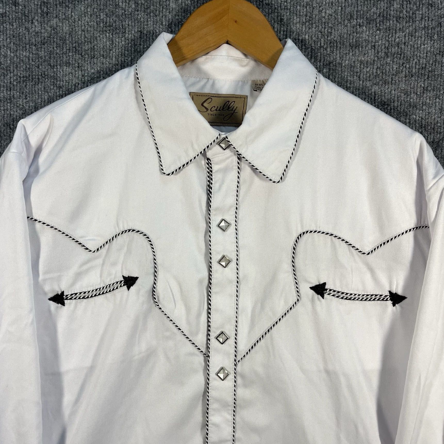 Scully VINTAGE Scully Mens Western Shirt L White Rockabilly Pearl Snap Cuffs Yolk Button-Up Long Sleeve Size US L / EU 52-54 / 3 - 2 Thumbnail
