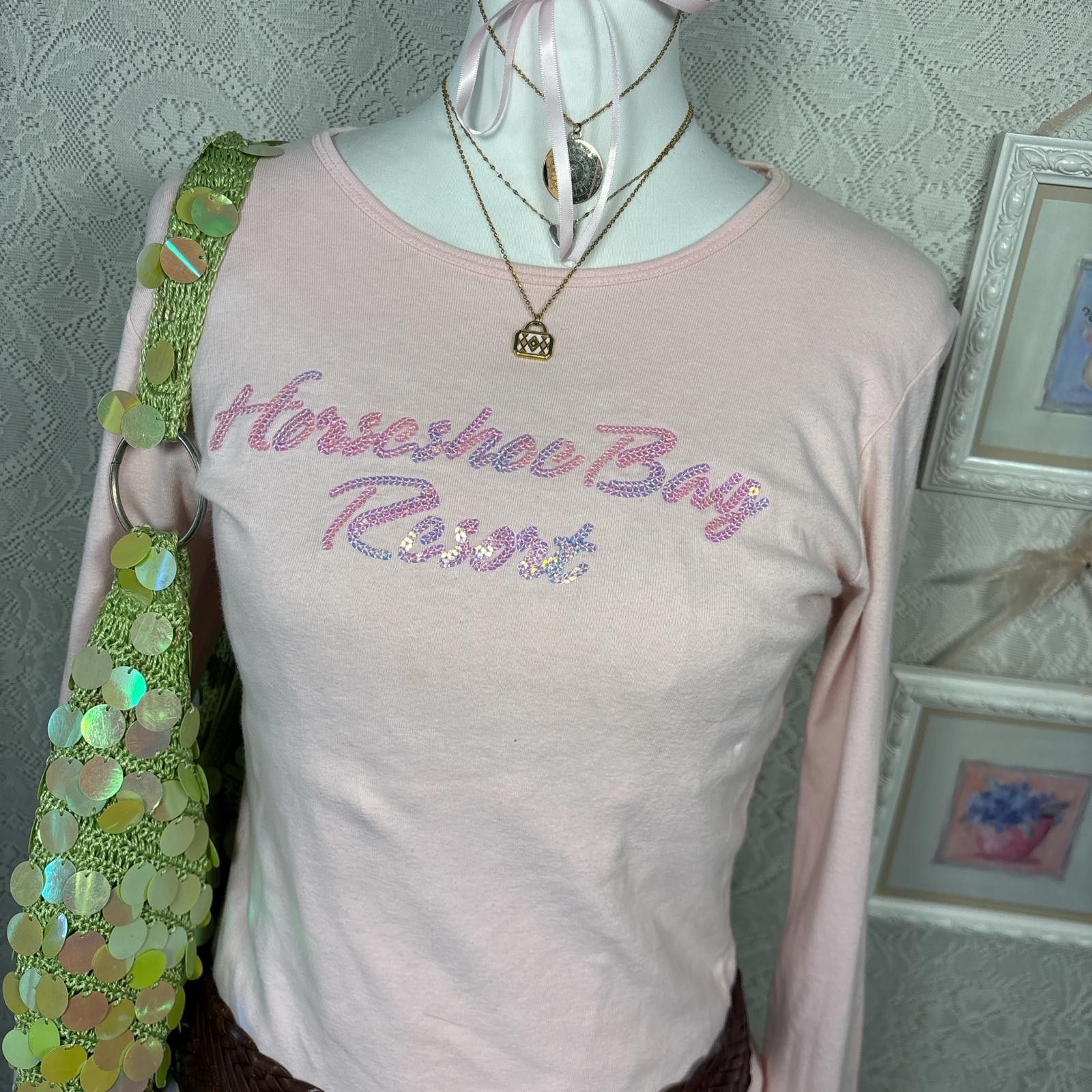 Other vintage sequin long sleeve coquette pink top Size XL / US 12-14 / IT 48-50 - 3 Thumbnail