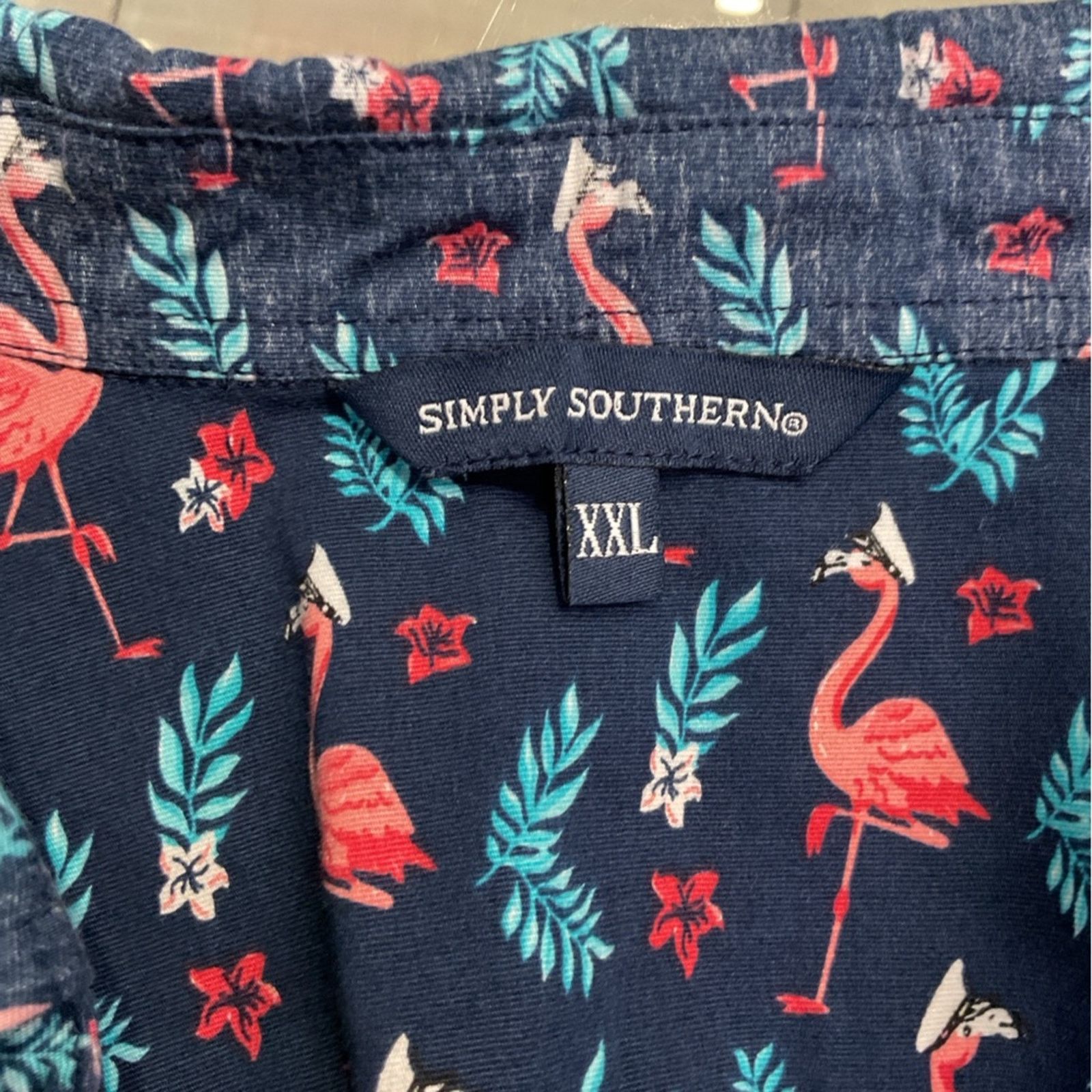 Vintage Simply Southern Flamingo Print Button-Down Shirt Size US XXL / EU 58 / 5 - 4 Thumbnail