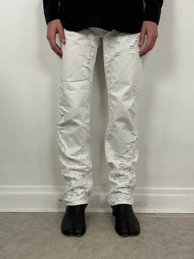 Just Cavalli SS2004 Cavalli Distressed White Denim Jeans Size US 32 / EU 48 - 2 Thumbnail