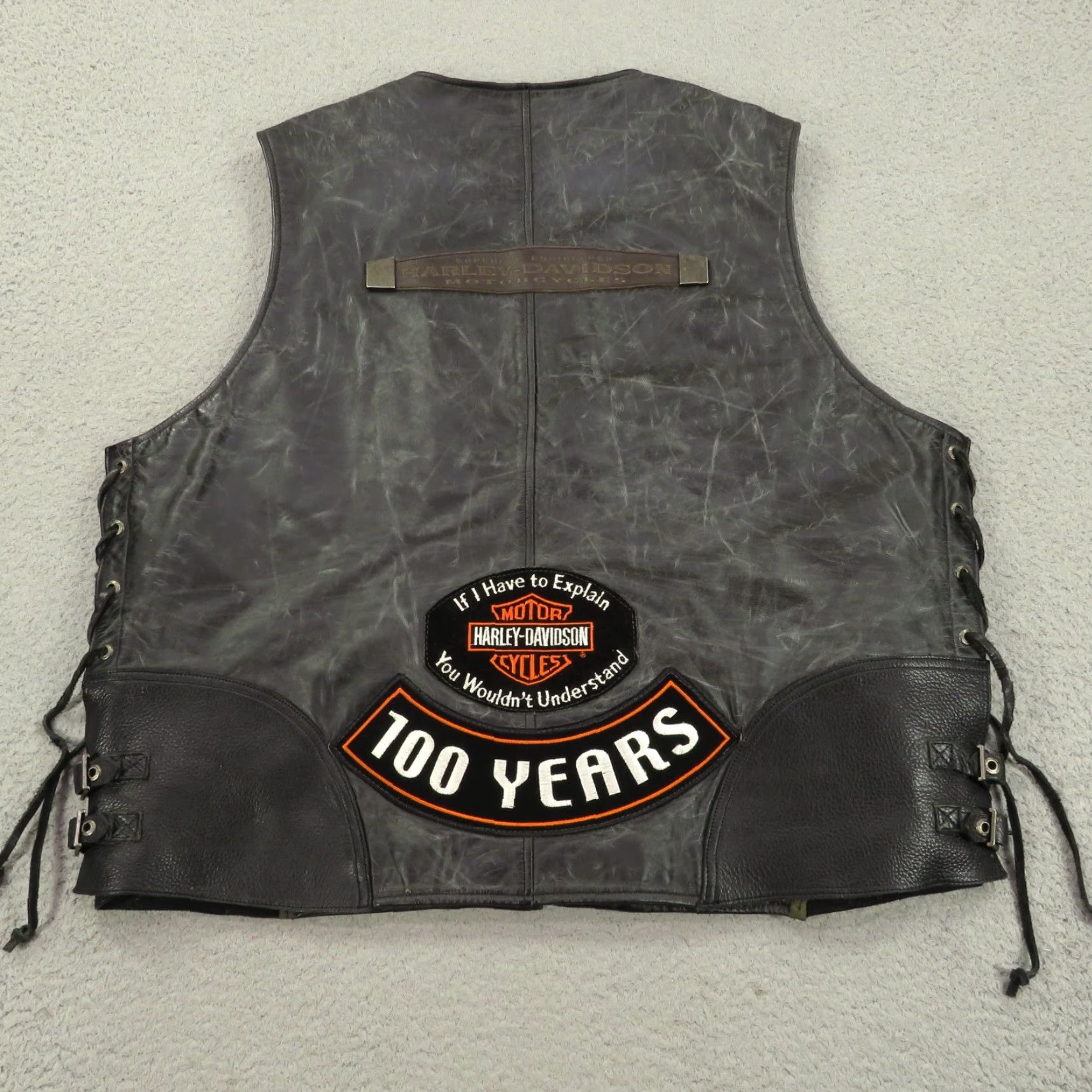 Harley Davidson Harley-Davidson Leather Vest XXL Mens Black Anniversary Patches Pins Side Laces Vintage Bike Vest Size US XXL / EU 58 / 5 - 2 Thumbnail