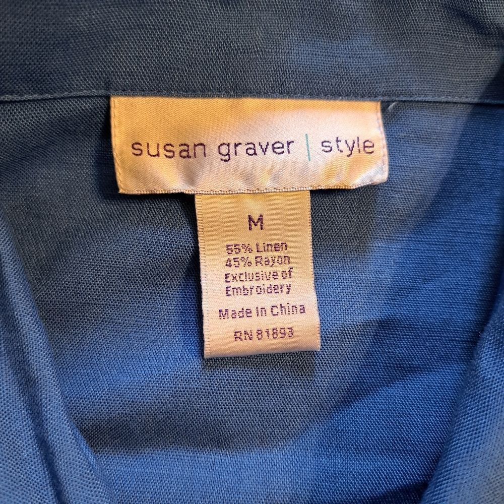 Other Susan Graver Grannycore Embroidered Linen Floral Butterfly Top Medium Blue/Multi Size M / US 6-8 / IT 42-44 - 4 Thumbnail