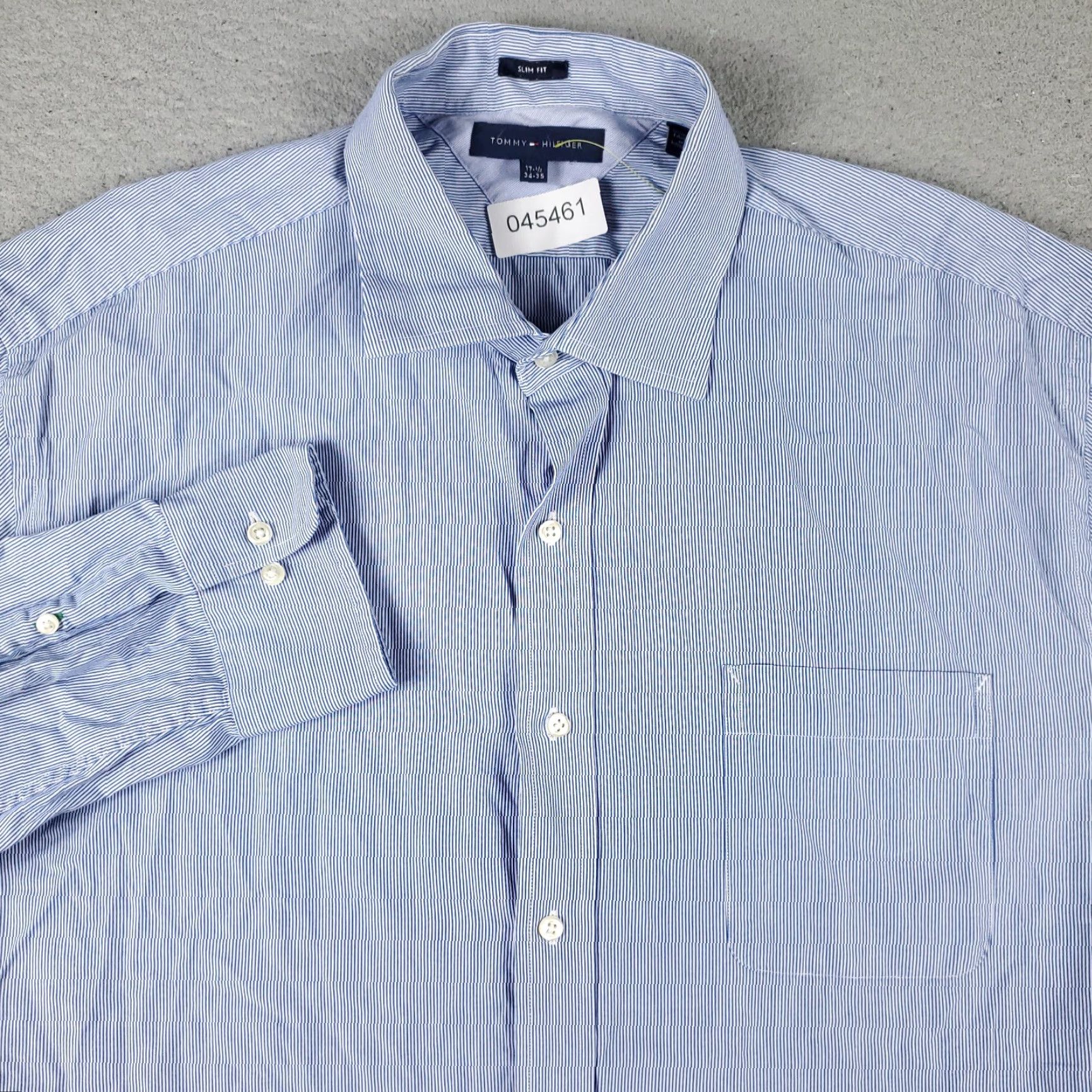 Tommy Hilfiger VINTAGE Tommy Hilfiger Shirt Mens 17.5 Blue Striped Dress Shirt Long Sleeve Button Up Size 46R - 2 Thumbnail