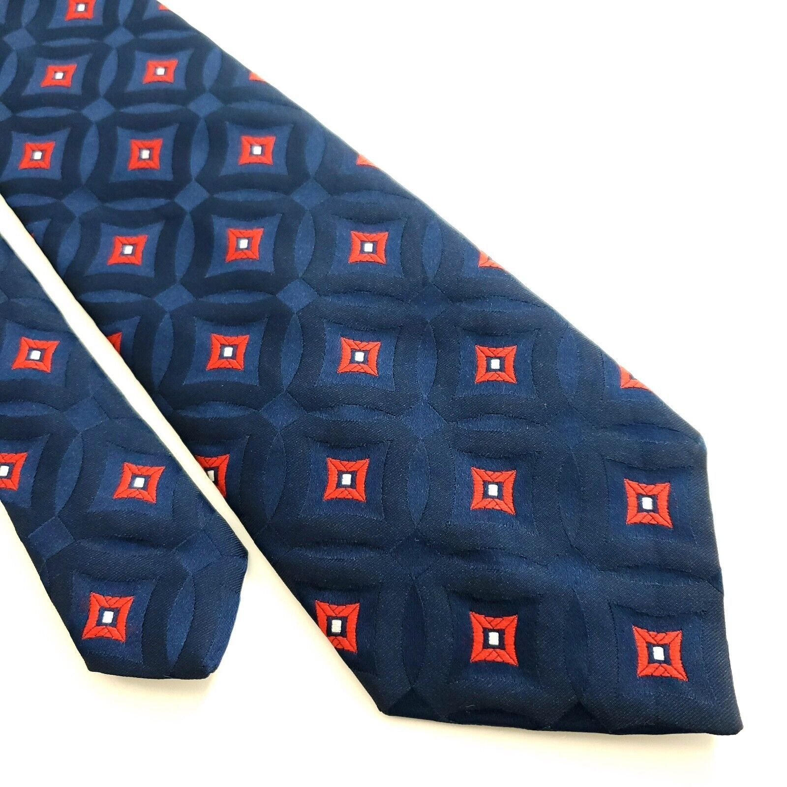 Vintage Don Loper Polyester Blue Red Geometric Woven Short Wide Tie Size ONE SIZE - 1 Thumbnail