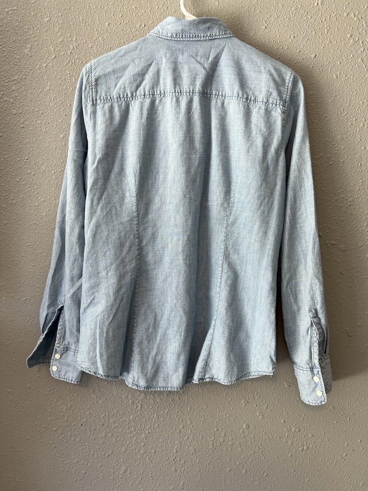 J.Crew J Crew Sz M Classic Fit Tie-Neck Chambray Denim Long Sleeve Size M / US 6-8 / IT 42-44 - 2 Thumbnail