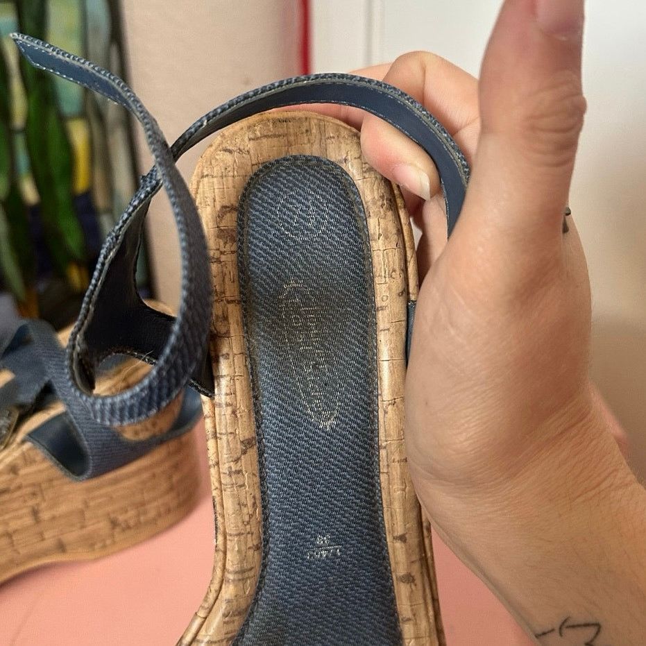 Other lower east side denim wood platform wedge sandal heels shoes Size US 7.5 / IT 37.5 - 5 Thumbnail