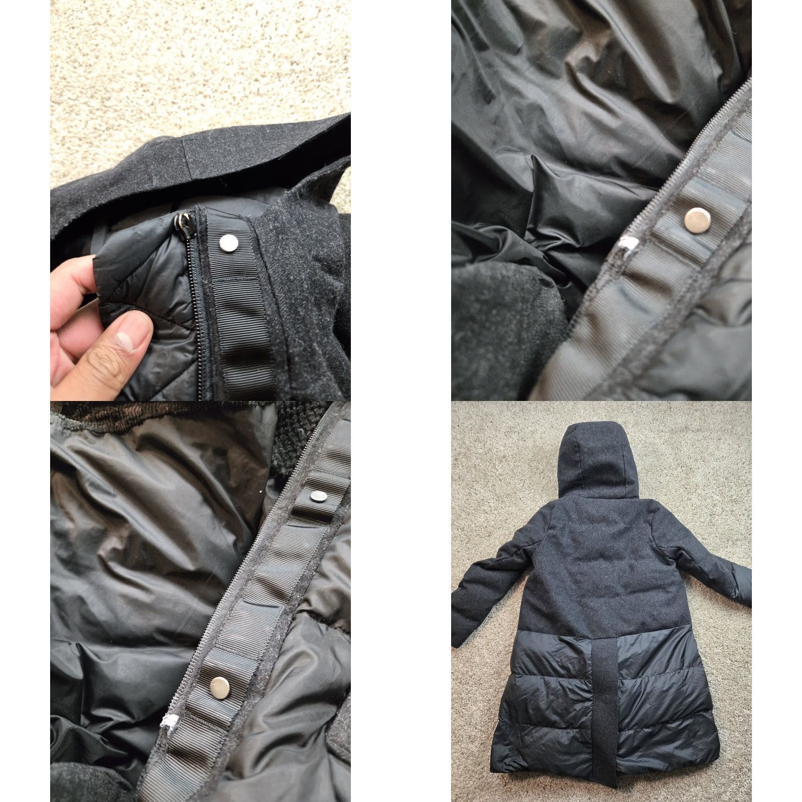 Lululemon VINTAGE? No — Lululemon Parka Womens 0 Black Down Hooded Snap Front Wool 600 Winter Coat Size XS / US 0-2 / IT 36-38 - 8 Thumbnail