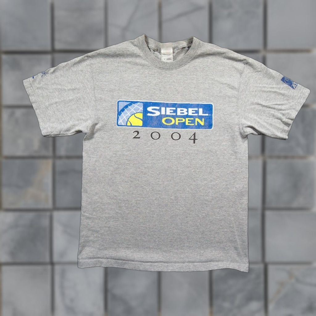 Fruit Of The Loom VINTAGE Fruit of the Loom Siebel Open Tennis Shirt Mens Large Gray T-Shirt 2004 Y2K Size US L / EU 52-54 / 3 - 1 Thumbnail