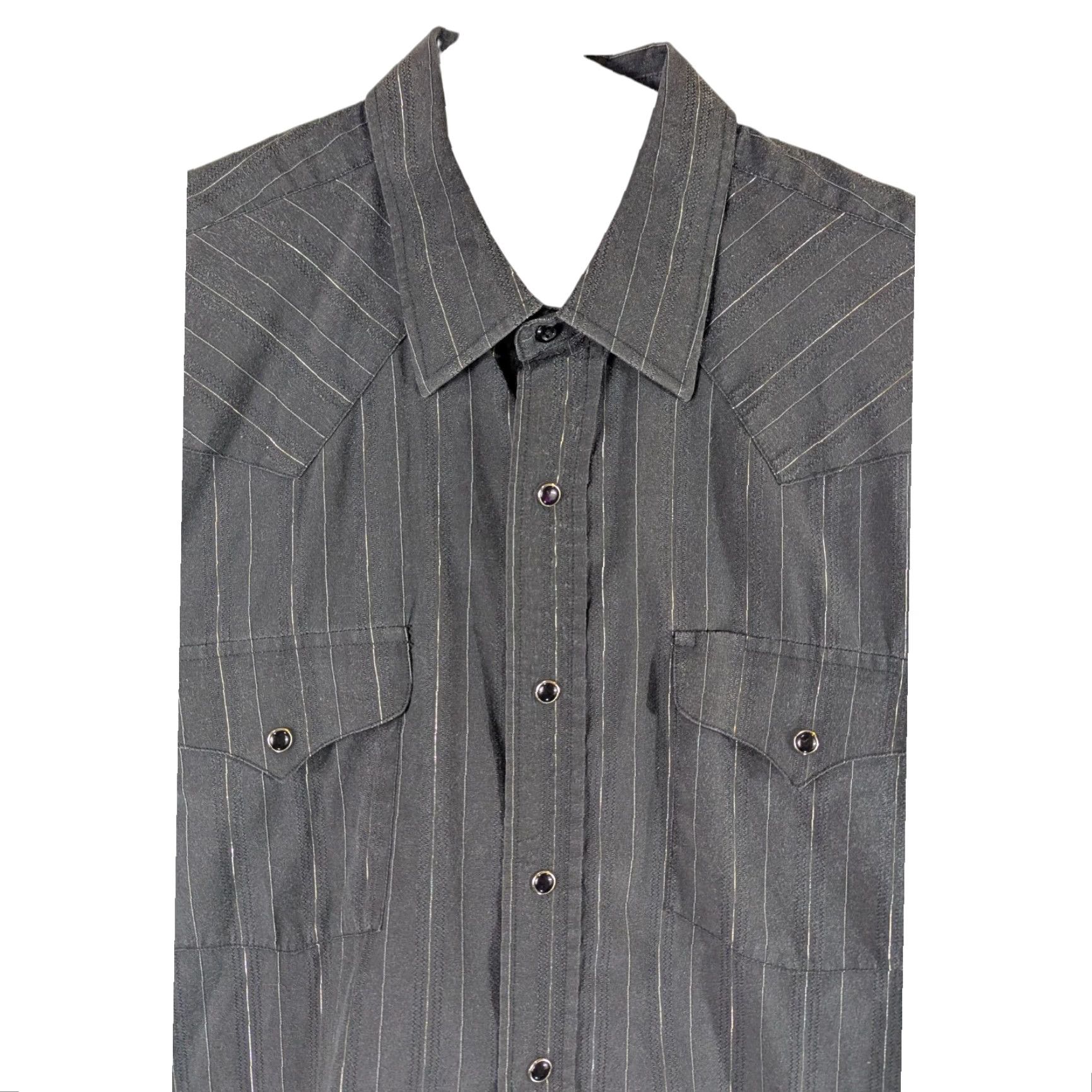 VINTAGE Panhandle Slim Pearl Snap Western Shirt Black Silver Stripes Mens 16-30 M-L Shirt Mens L Black Striped Western Cowboy Jacket Style