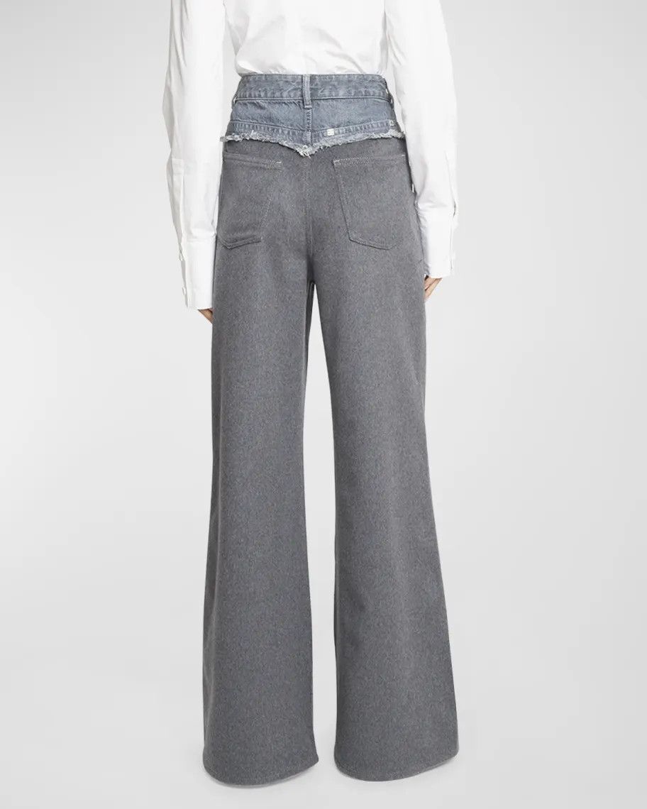Givenchy o1srvl11e0724 Bi-Material Wide-Leg Denim in Dark Grey Size 27" / US 4 / IT 40 - 4 Thumbnail
