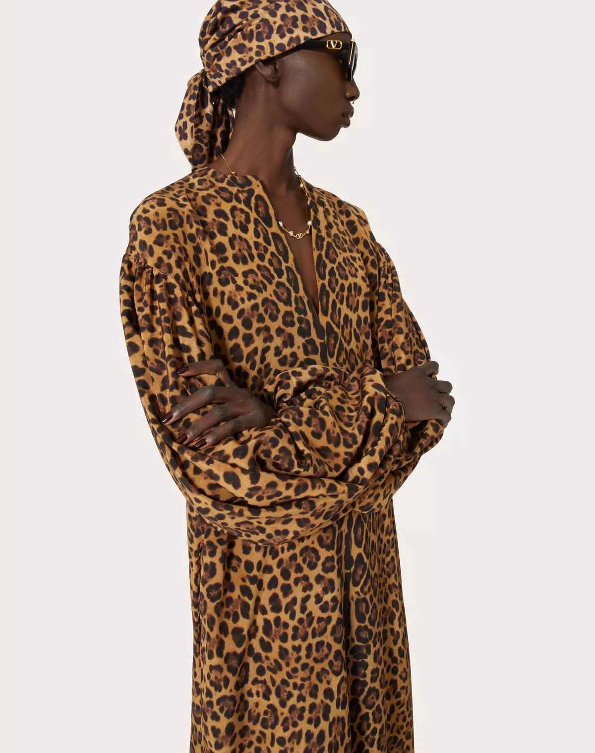 Valentino o1s1wg110625 Crepe Animal Kaftan Dress in Leopard/Brown Size M / US 6-8 / IT 42-44 - 6 Thumbnail