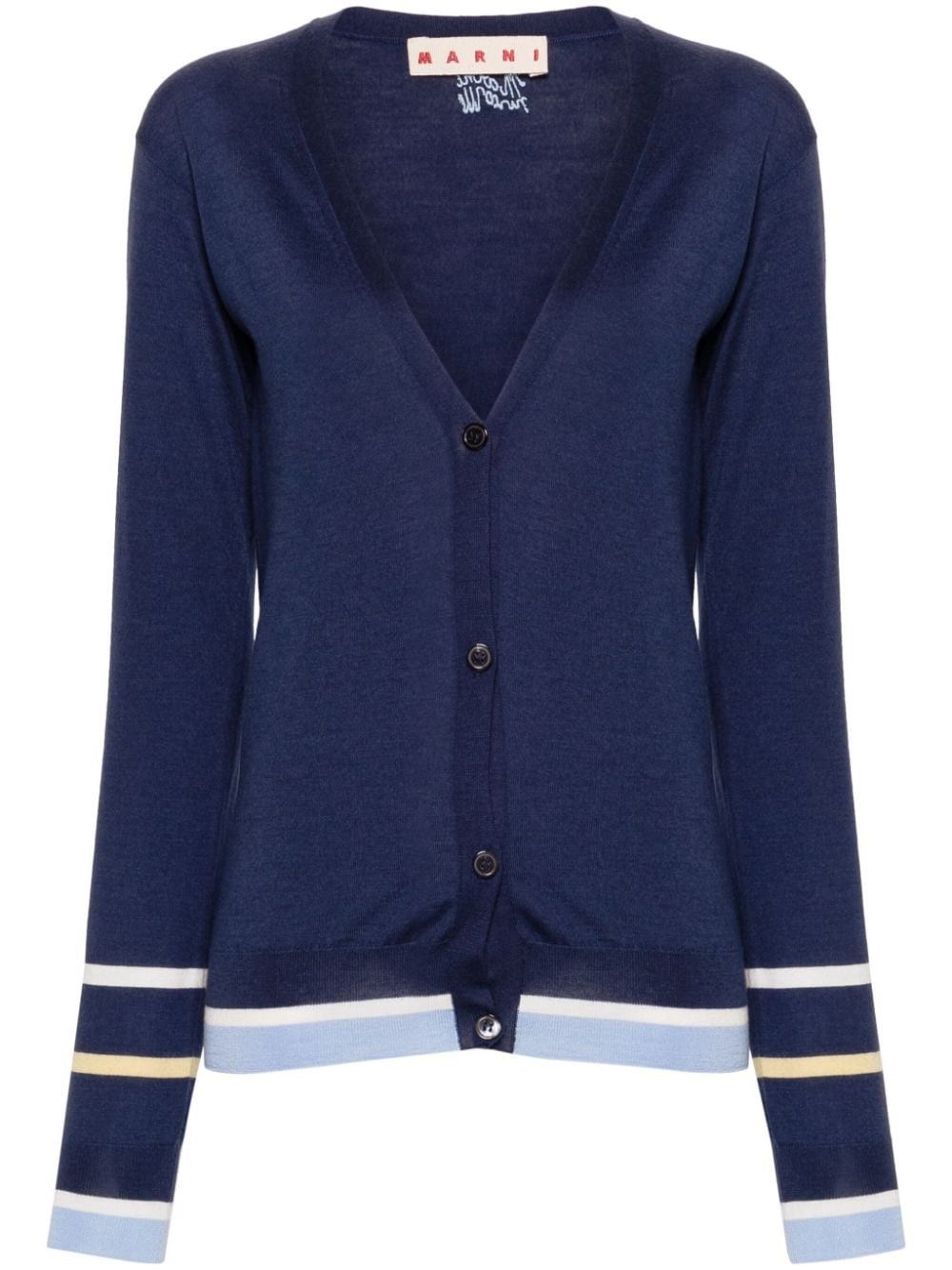 Marni o1f1d3z0525 Striped Virgin Wool-Blend Cardigan in Blue Size M / US 6-8 / IT 42-44 - 1 Thumbnail