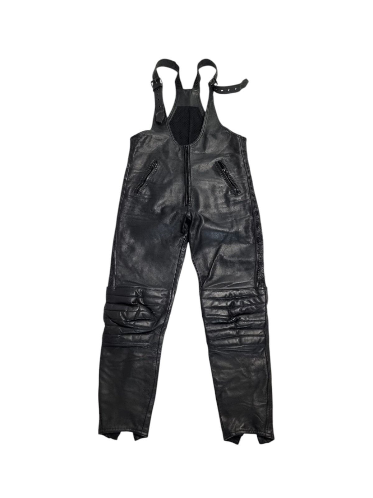 Vintage leather suspender pants S/M black mens womens Size 30" / US 8 / IT 44 - 2 Thumbnail