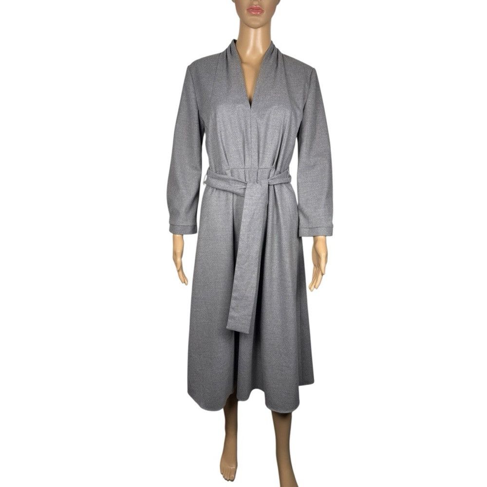 Zara NWT New Zara Long Sleeve V-Neck Belted Grey Dress Size S Size S / US 4 / IT 40 - 2 Thumbnail