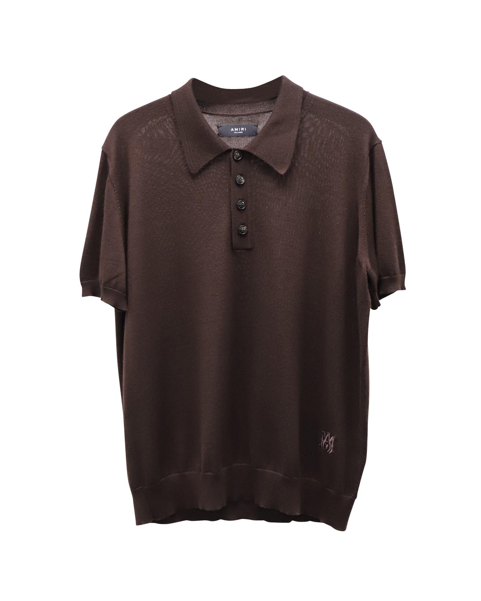 image of Amiri Embroidered Logo Applique Polo Shirt In Brown Cashmere, Men's (Size 2XL)