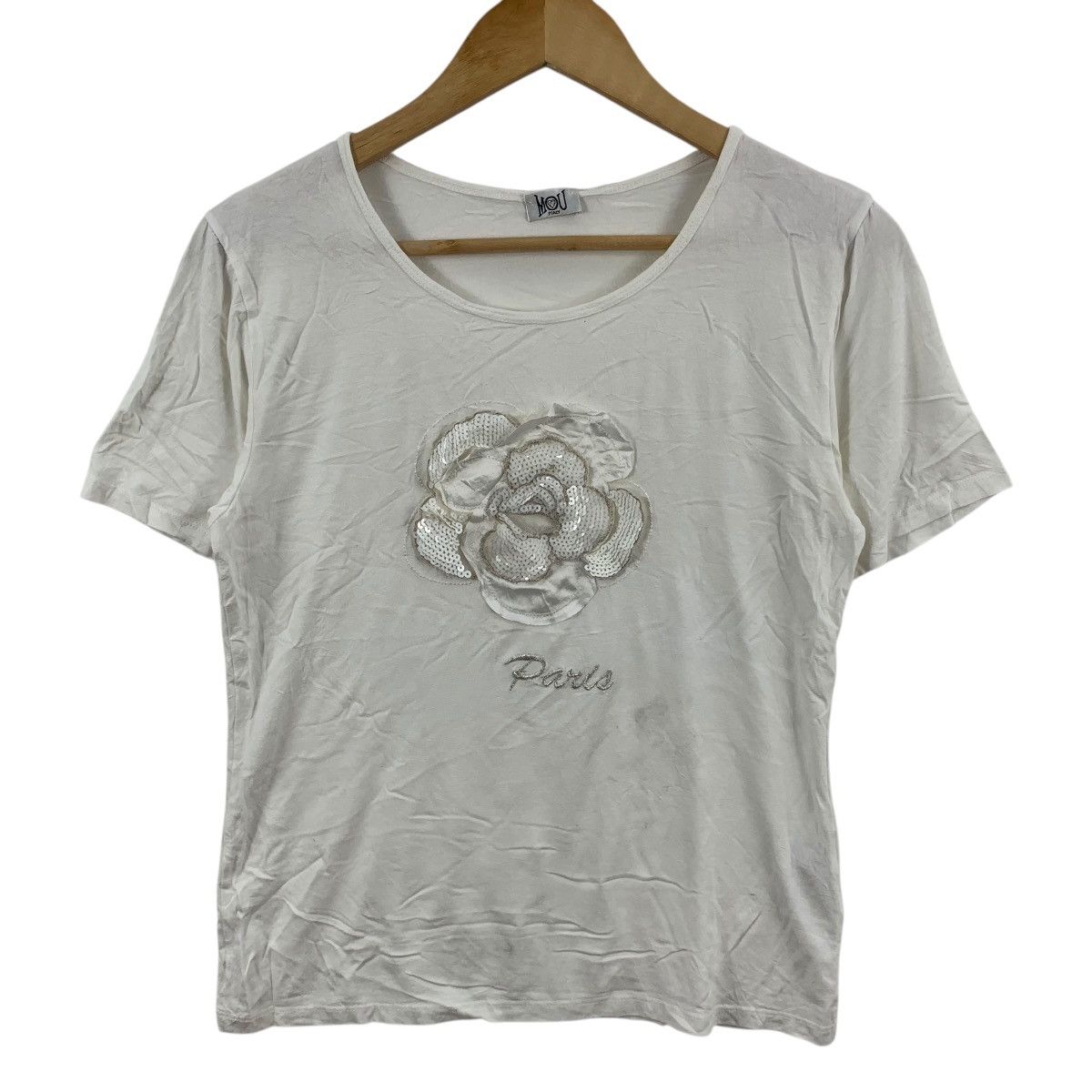 Mou Vintage MOU ITALY FLORAL Sequinned Rhinestone Tee Shirt Top Size XS / US 0-2 / IT 36-38 - 4 Thumbnail