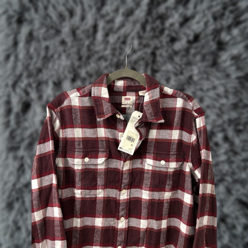 Levi's Levi's Flannel Shirt Mens M Burgundy White Plaid Button-Up Long Sleeve NWT Brushed Cotton Casual Workwear 70 MSRP Size US M / EU 48-50 / 2 - 1 Thumbnail