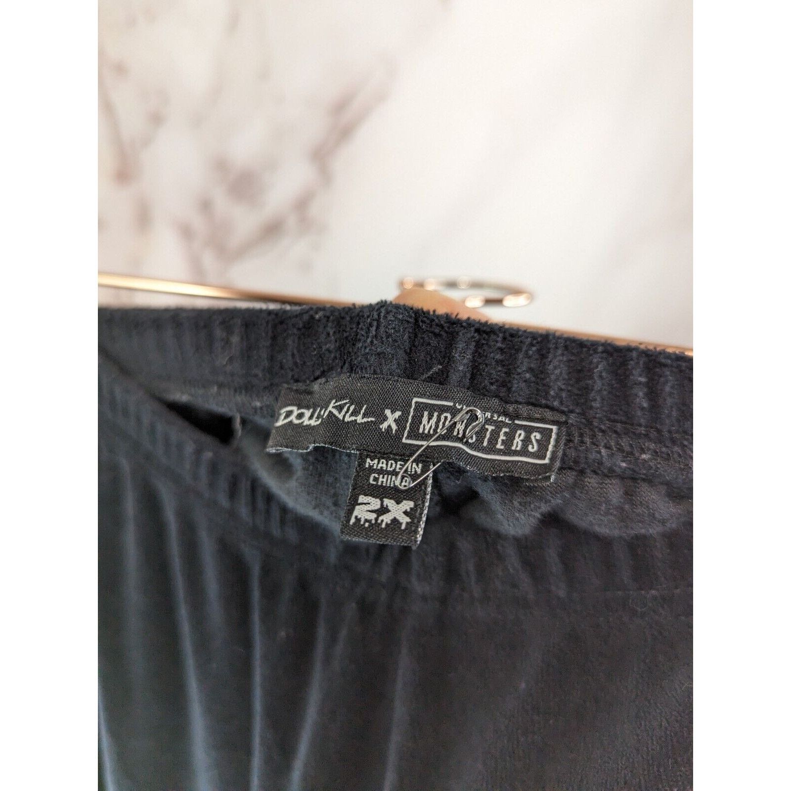 Dolls Kill Dolls Kill X Monsters Pants Women 2X Black Flare Velour Bat Size 42" / US 20 - 3 Thumbnail