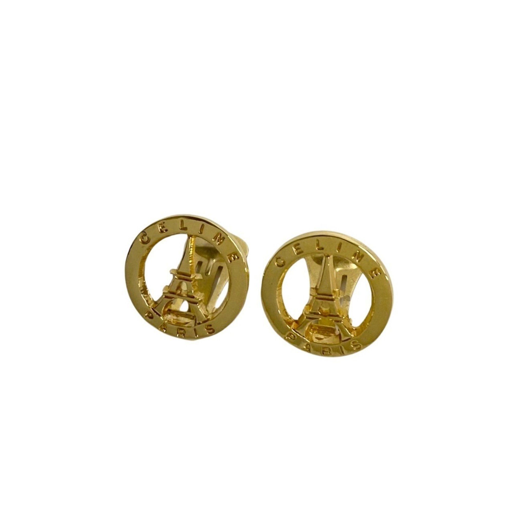 image of Celine Eiffel Tower Motif Earrings Ear Cuff Gold 08467, Women's