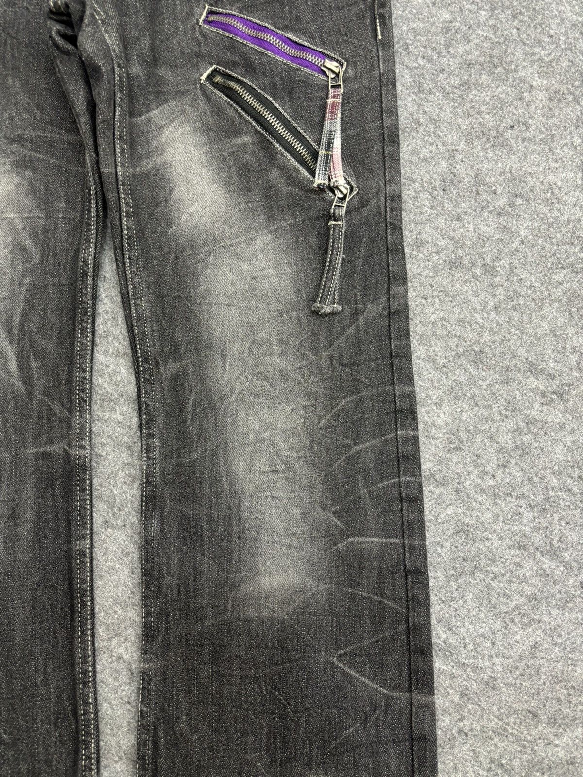 Japanese Brand 💥Doubel Waist💥Sick Japan Style Zipper Stonewash Denim F519 Size US 31 - 6 Thumbnail