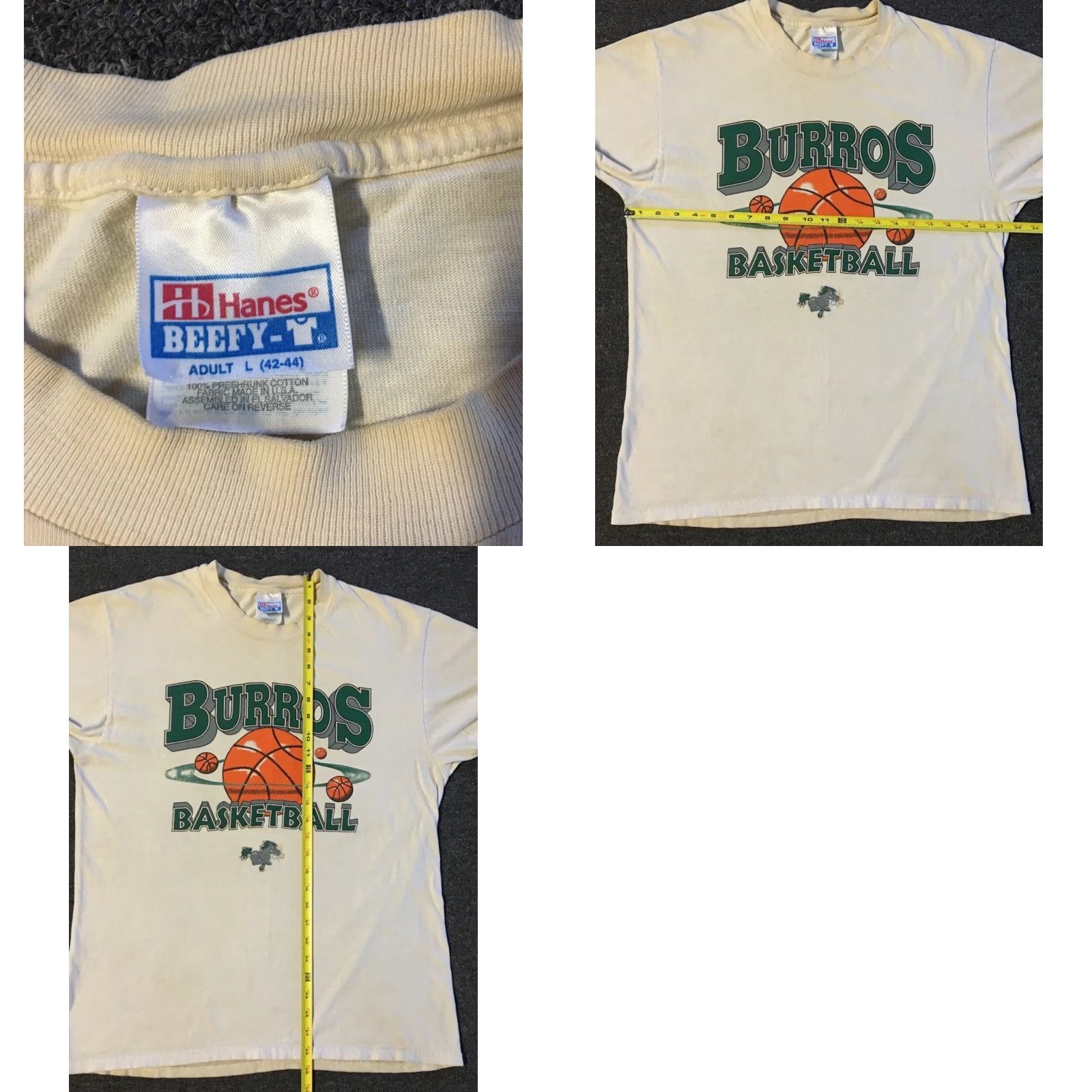 Thrasher VINTAGE Burros Basketball Faded Distressed Shirt L Beige 90s Grunge Thrashed Mens T-Shirt Kansas City? Size US L / EU 52-54 / 3 - 9 Thumbnail