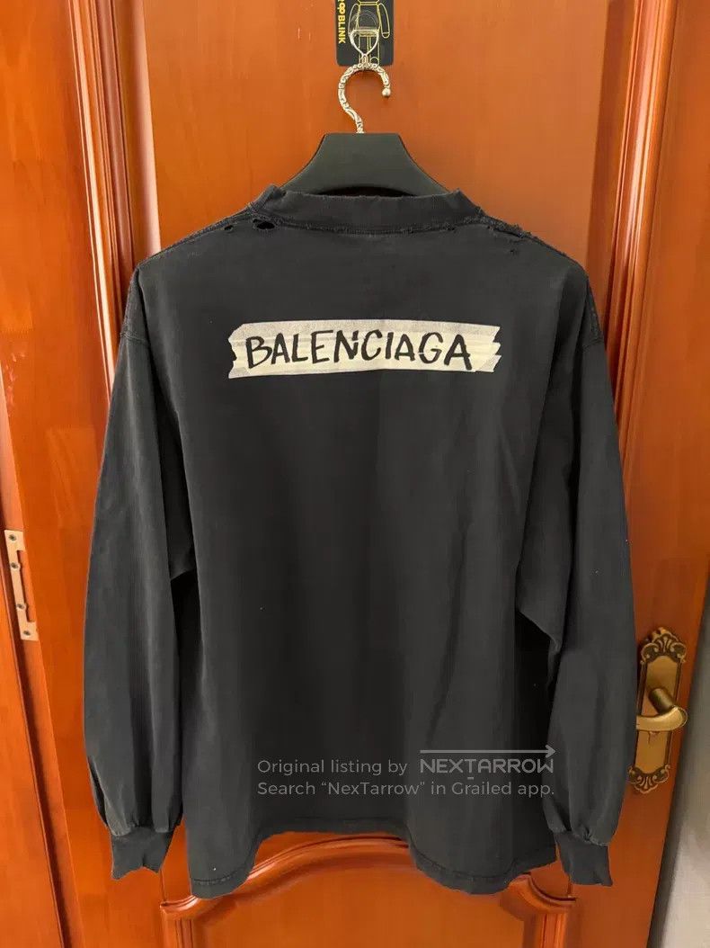 Balenciaga Balenciaga Black Tape Logo Long Sleeve T-Shirt Size US S / EU 44-46 / 1 - 3 Thumbnail