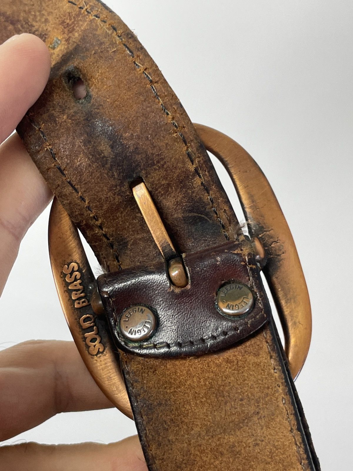Vintage Solid Brass Vintage leather belt Size ONE SIZE - 12 Thumbnail