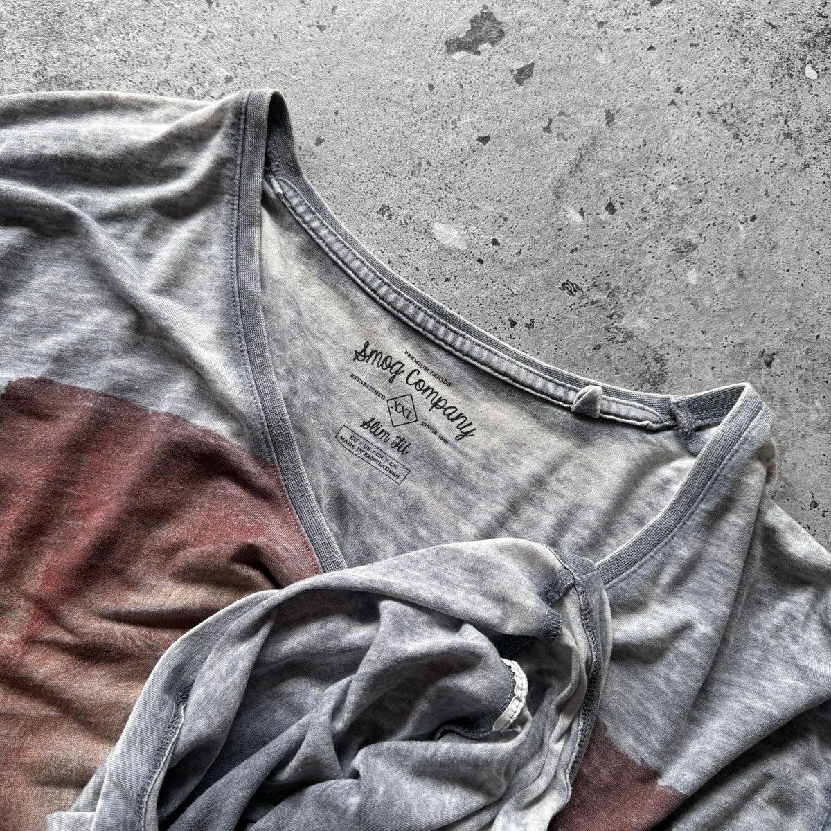 Designer Smog Company Mens Grey Acid Wash V-Neck Graphic SS T-Shirt Size US XXL / EU 58 / 5 - 3 Thumbnail