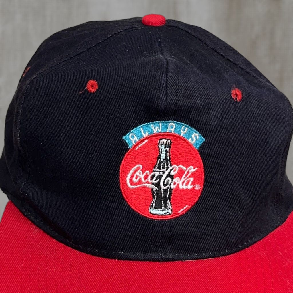Vintage VINTAGE Coca Cola Hat Cap SnapBack Red Gray Script 90s Promo Always Bottle Logo Size ONE SIZE - 1 Thumbnail