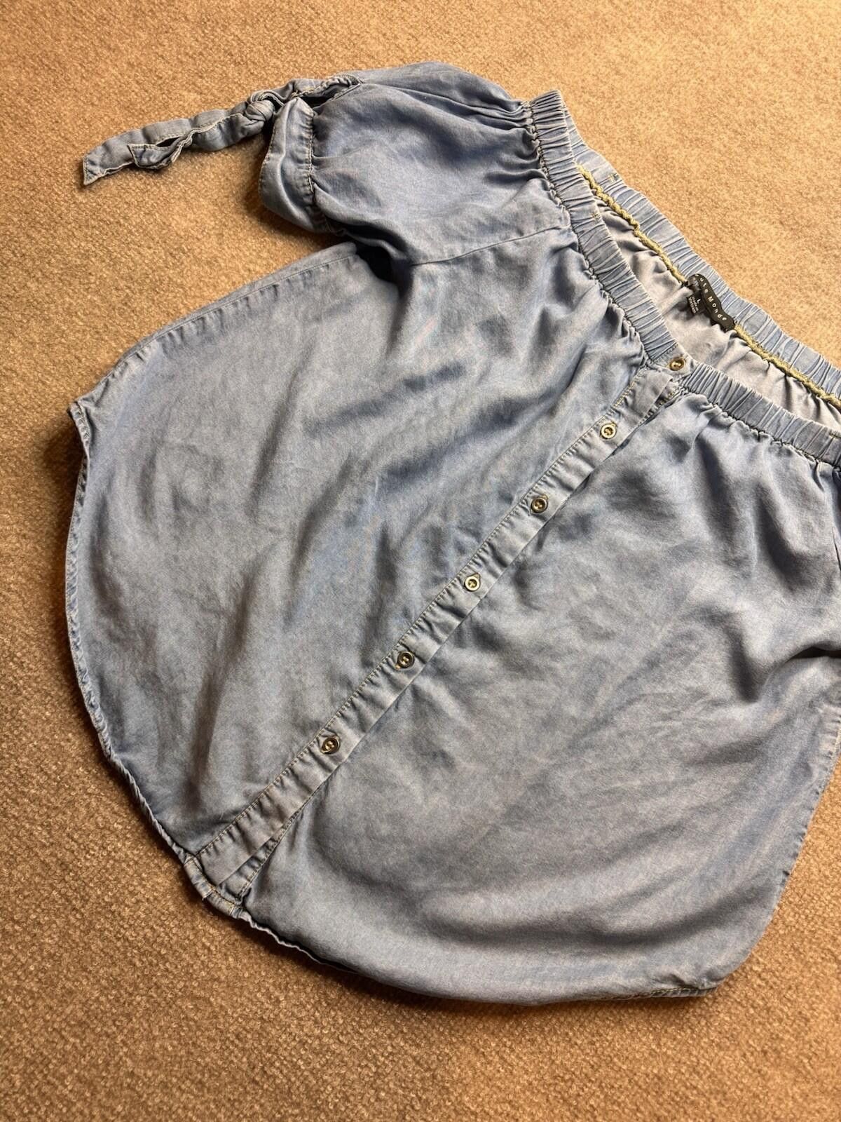 Other Haute Monde Blue Chambray Off-Shoulder Button Up [760] Size L / US 10 / IT 46 - 1 Thumbnail