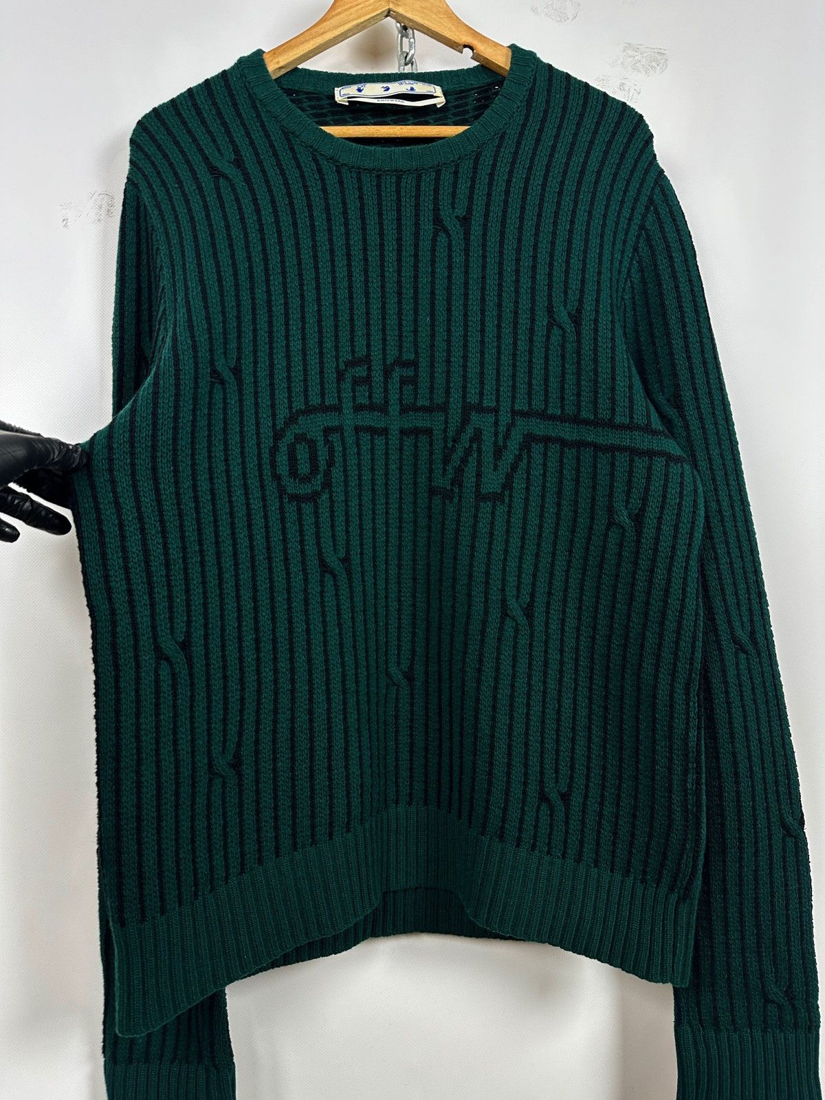 Off-White Off White Green Wool Cable Knit Sweater Size US XL / EU 56 / 4 - 10 Thumbnail