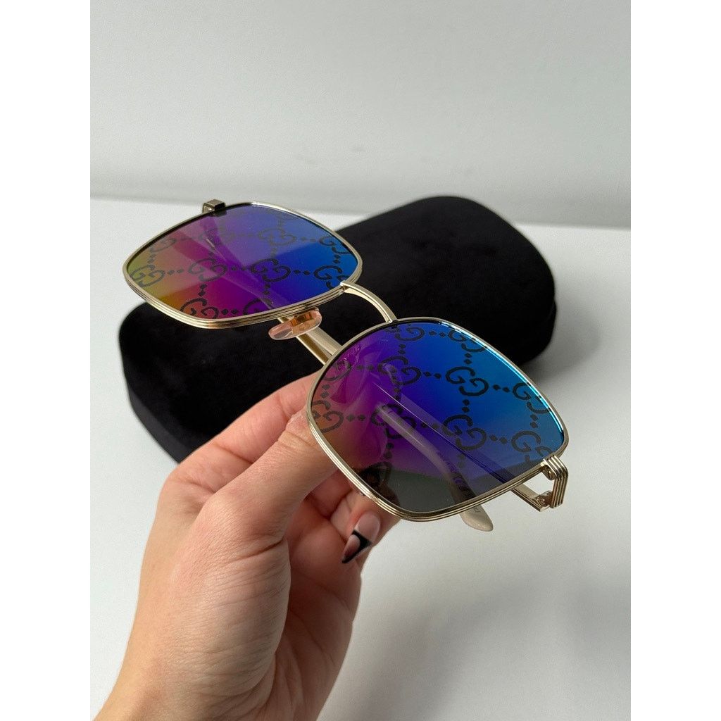 Gucci NEW Gucci GG0802S Rainbow Logo Gold Metal Mirror Sunglasses Size ONE SIZE - 2 Thumbnail