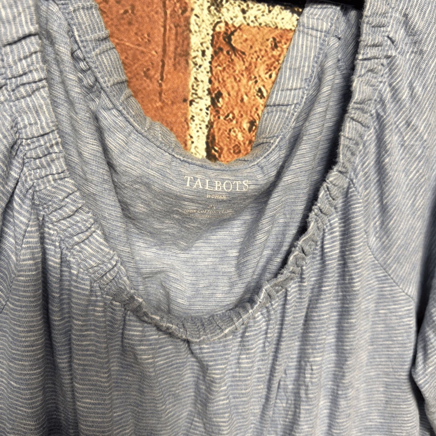Talbots Talbots Shirt Blouse 2X Plus Floral Blue Embroidered Short Sleeve crew neck casual workwear Size XXL / US 16-18 / IT 52-54 - 3 Thumbnail
