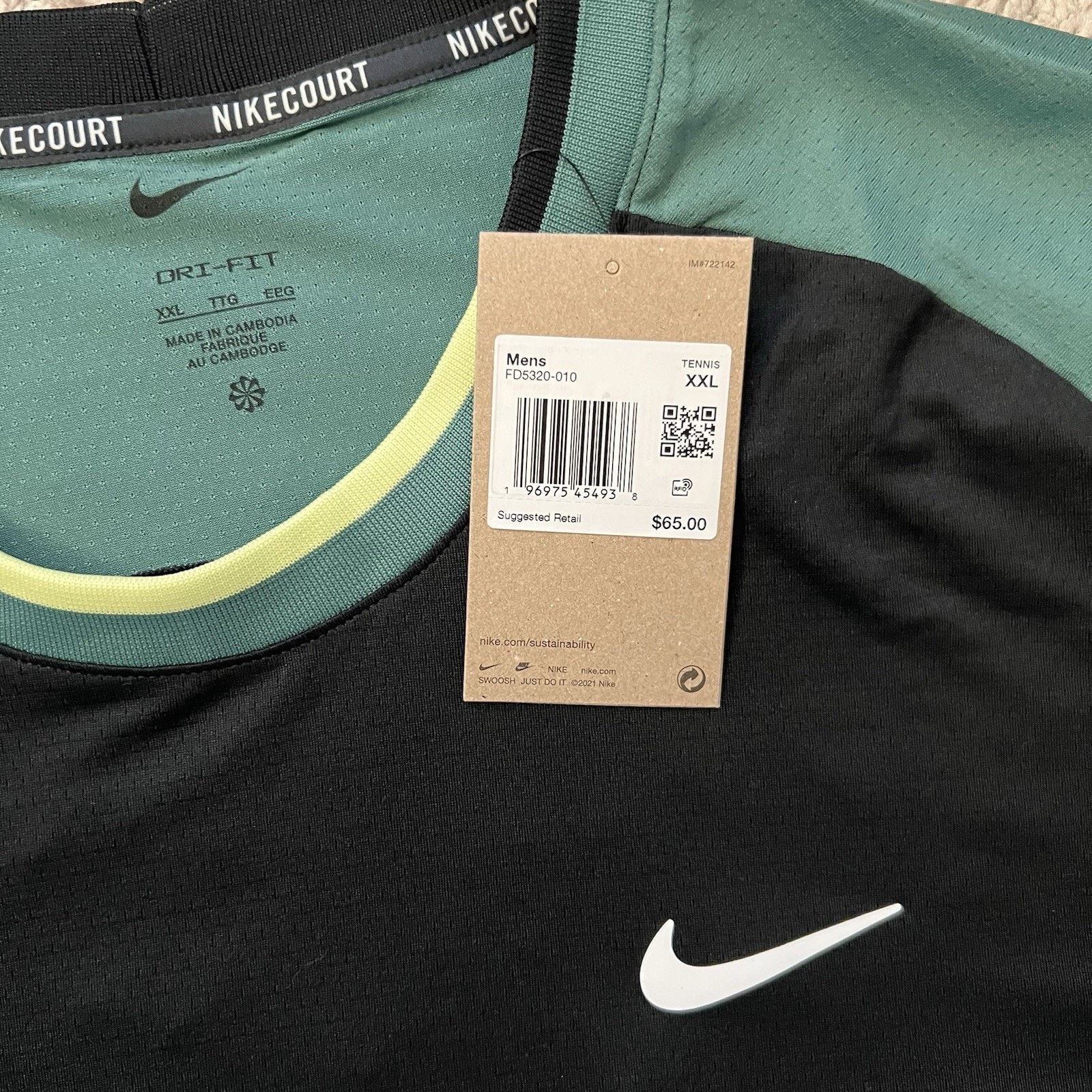 Nike Nike Court Dri-FIT Advantage Black Green Tennis Shirt 2XL Size US XXL / EU 58 / 5 - 4 Thumbnail