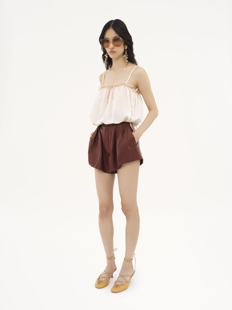 Chloe o1loc1c10326 High-Rise Leather Short in Faded Mohogany Size 26" / US 2 / IT 38 - 2 Thumbnail