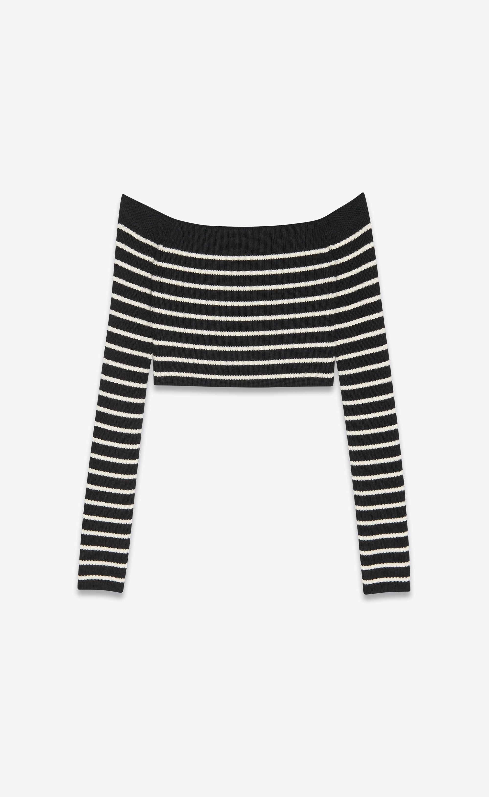 Saint Laurent Paris o1tp1o0125 Cropped Top In Stripe Wool in Black/White Size M / US 6-8 / IT 42-44 - 1 Thumbnail