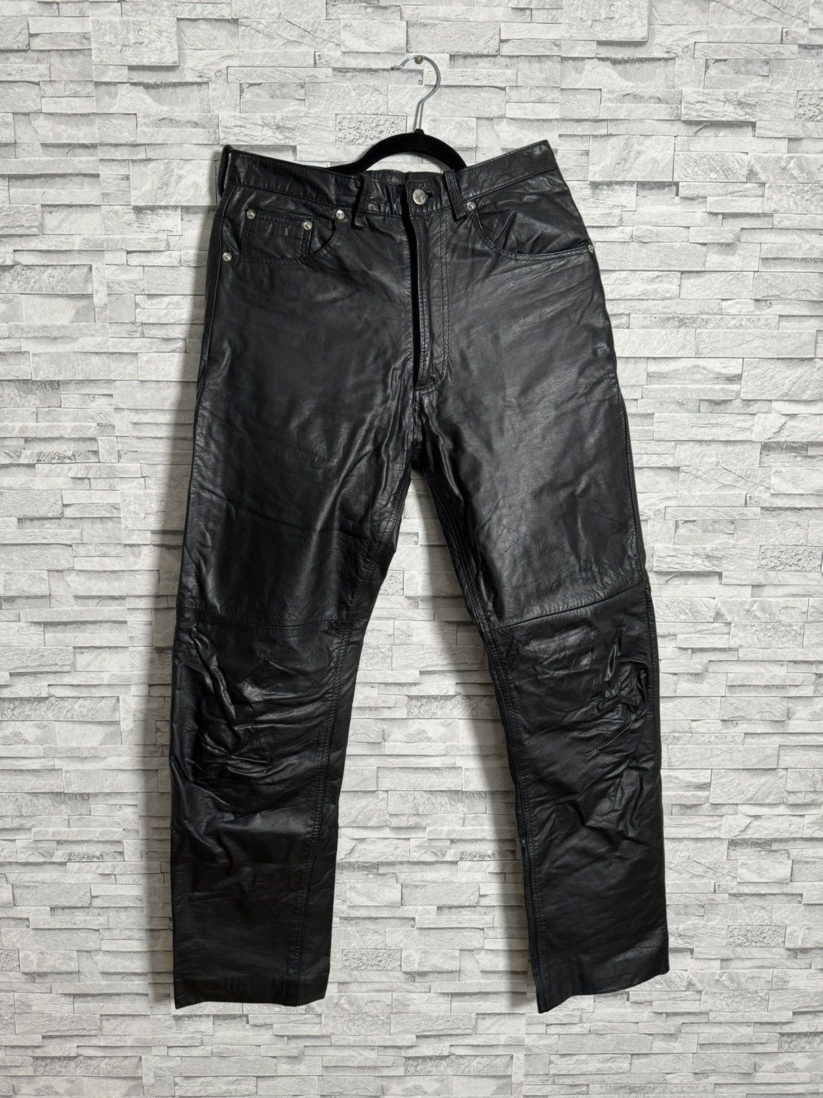 Other Vintage Straight Fit Black Leather Pants - W29 Size US 29 - 1 Thumbnail