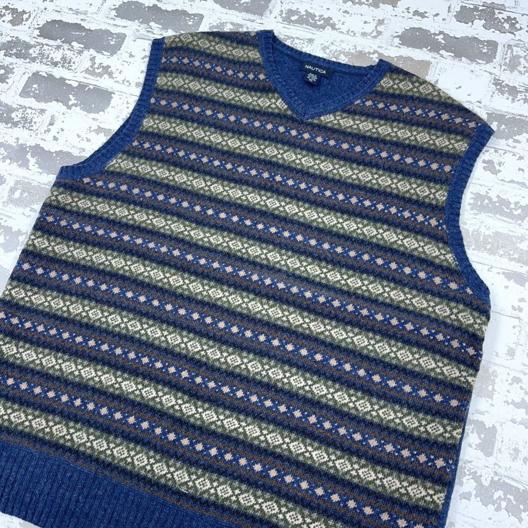 Nautica VINTAGE Nautica Sweater Vest Men XL Blue Fair Isle Wool Blend Knitted Classic Dress Casual Office Size US XL / EU 56 / 4 - 5 Thumbnail