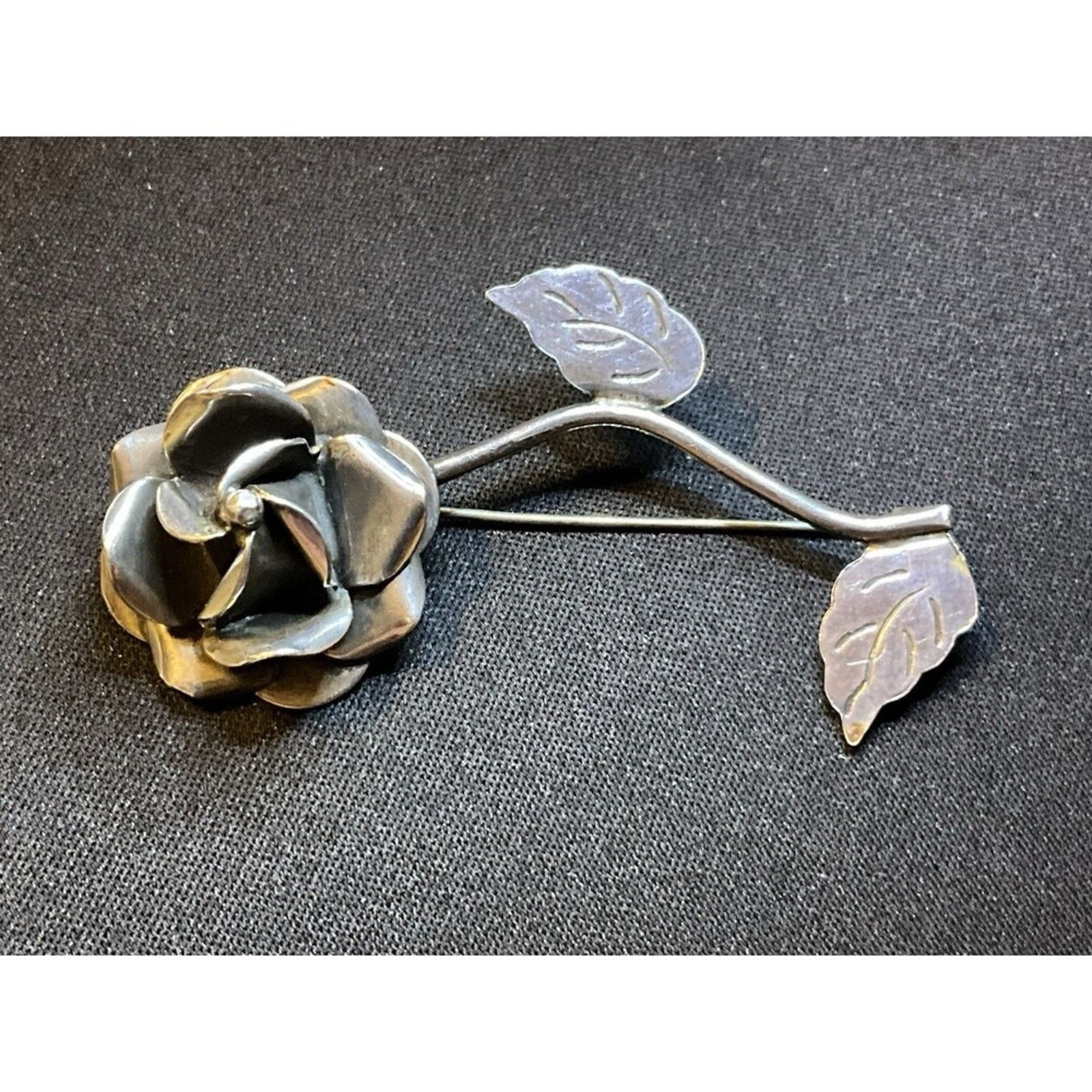 Other 925 Silver Taxco Rose W/ Stem & Leaves Brooch Size ONE SIZE - 1 Thumbnail