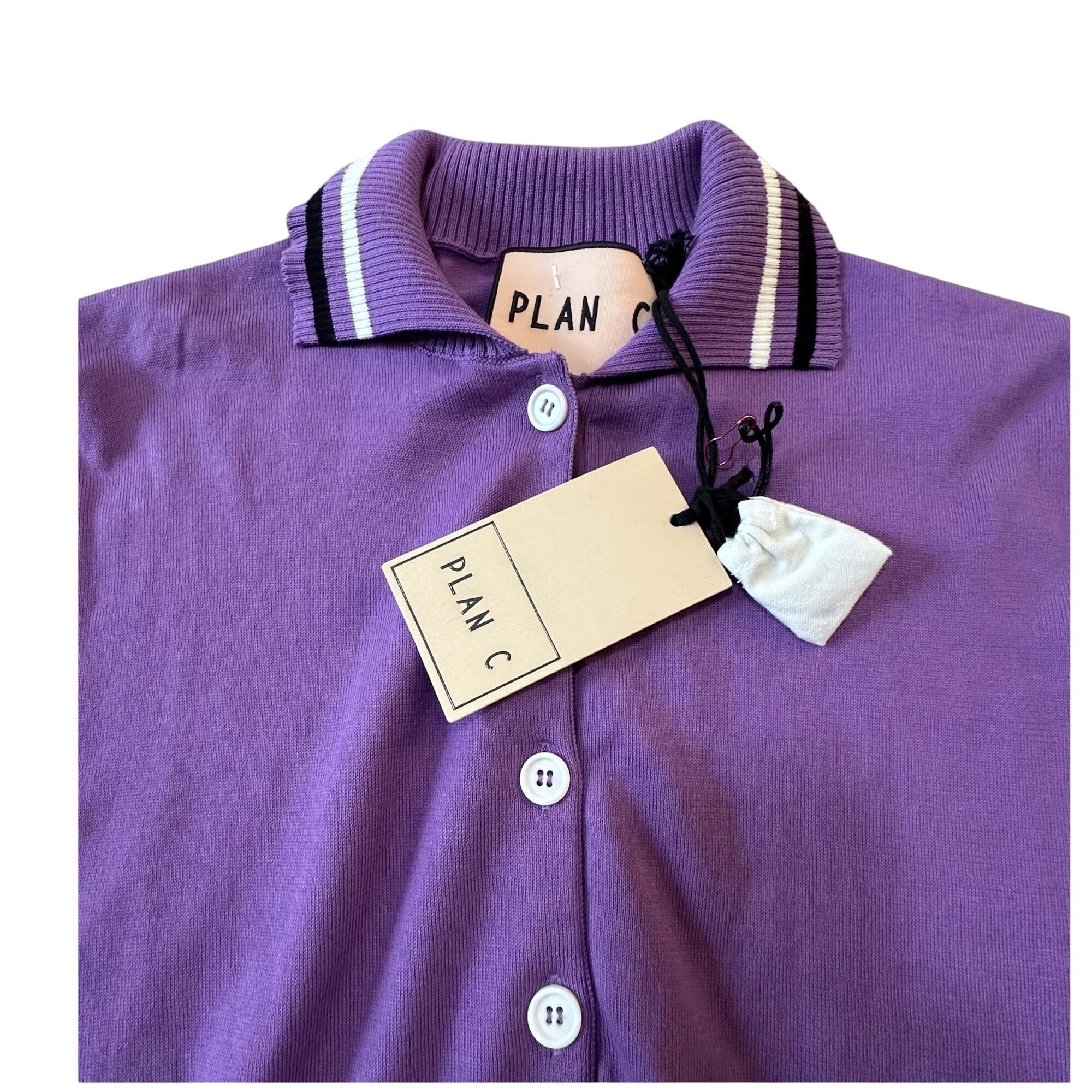 Plan C Plan C Striped Collar Cotton Knit Polo, Lavender, Size 42 IT Size M / US 6-8 / IT 42-44 - 11 Thumbnail
