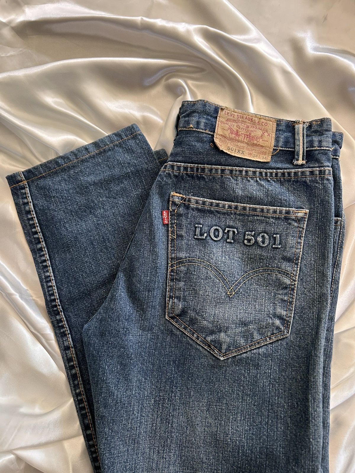Rare Levi's 501XX Japan Leather V W34 L34 Vintage Denim