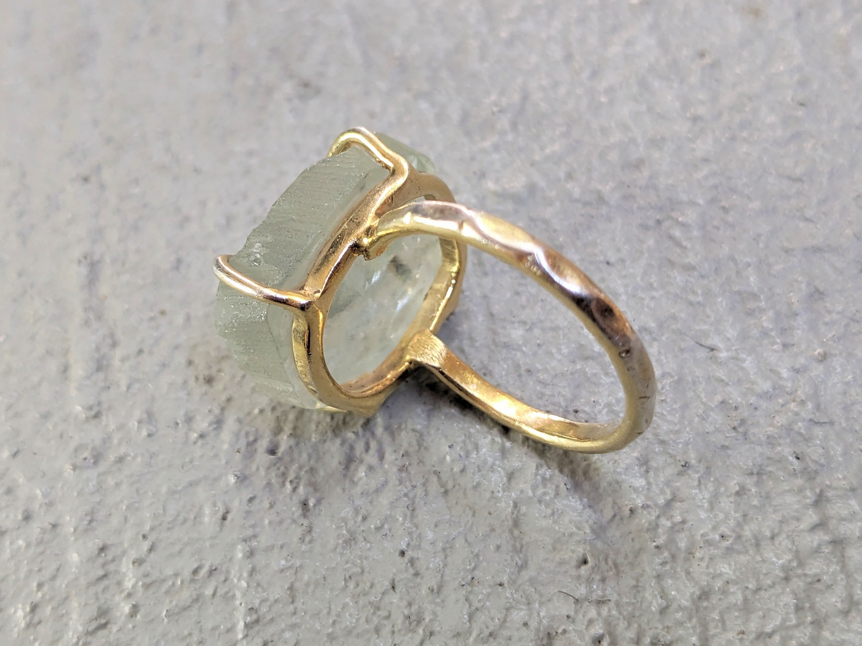Jewelry Vintage Sterling Silver Ring Glass 7.75 Modern Gold Plated Size ONE SIZE - 12 Thumbnail