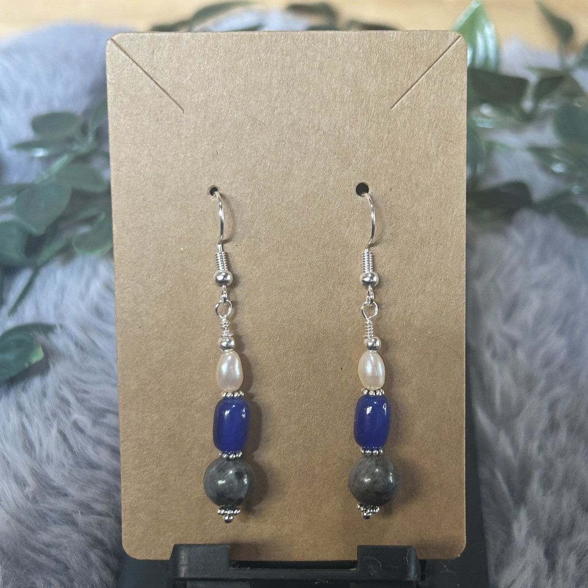 Handmade Handcrafted larvikite royal blue cat eye glass earrings Size ONE SIZE - 2 Thumbnail