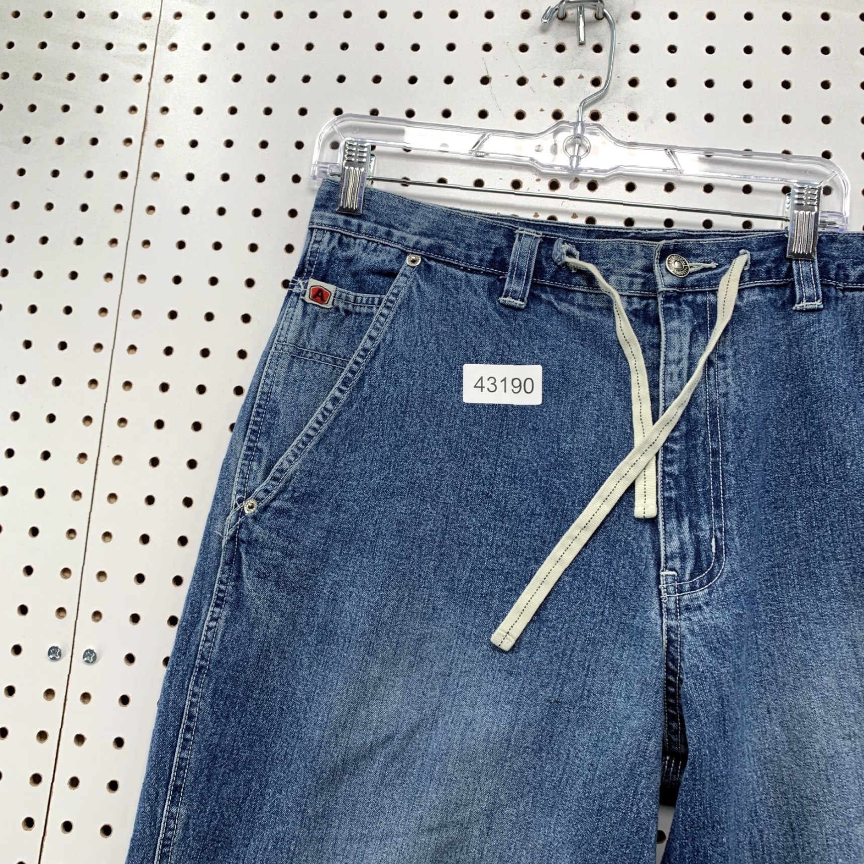 Vintage VINTAGE Aeropostale Baggy Wide Leg Denim Jeans Men M Drawstring 35x30.5 Blue Cotton Denim 5-Pocket Design Inseam 31 Straight Winter Fall Spring Mens Size US 31 - 6 Thumbnail