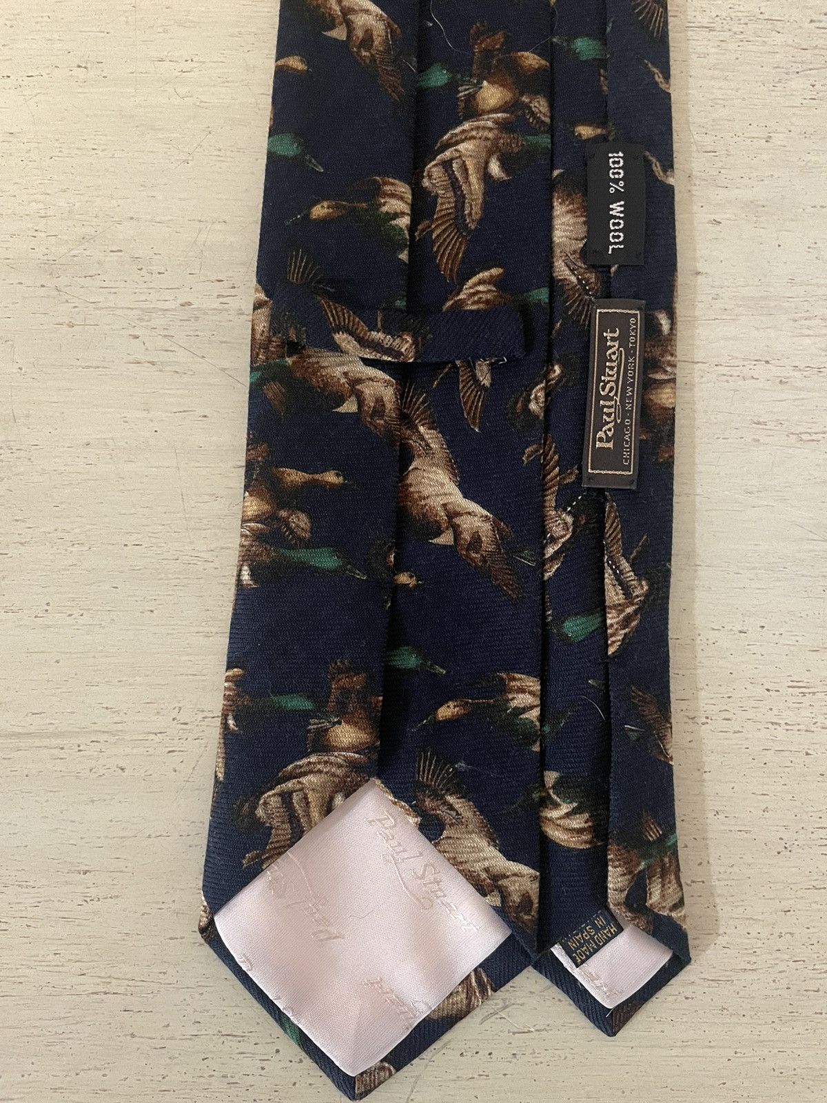 Paul Stuart × Vintage Rare Flying Mallard Print Wool Tie Size ONE SIZE - 2 Thumbnail
